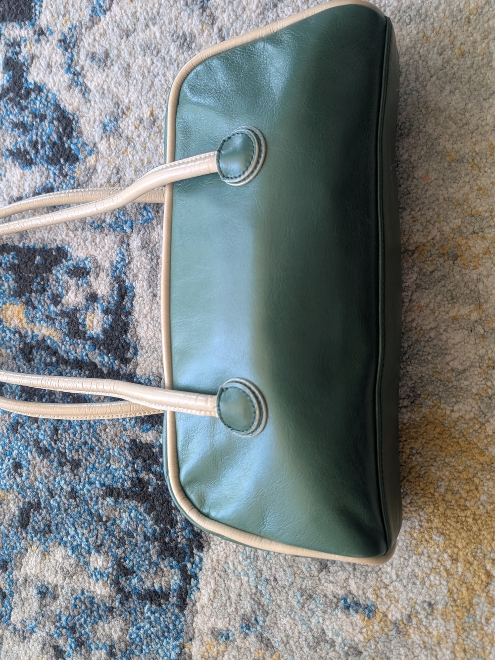 Marge Sherwood Green Leather Shoulder Soft Boston Bag with Cream Handles - Picture 6 of 8